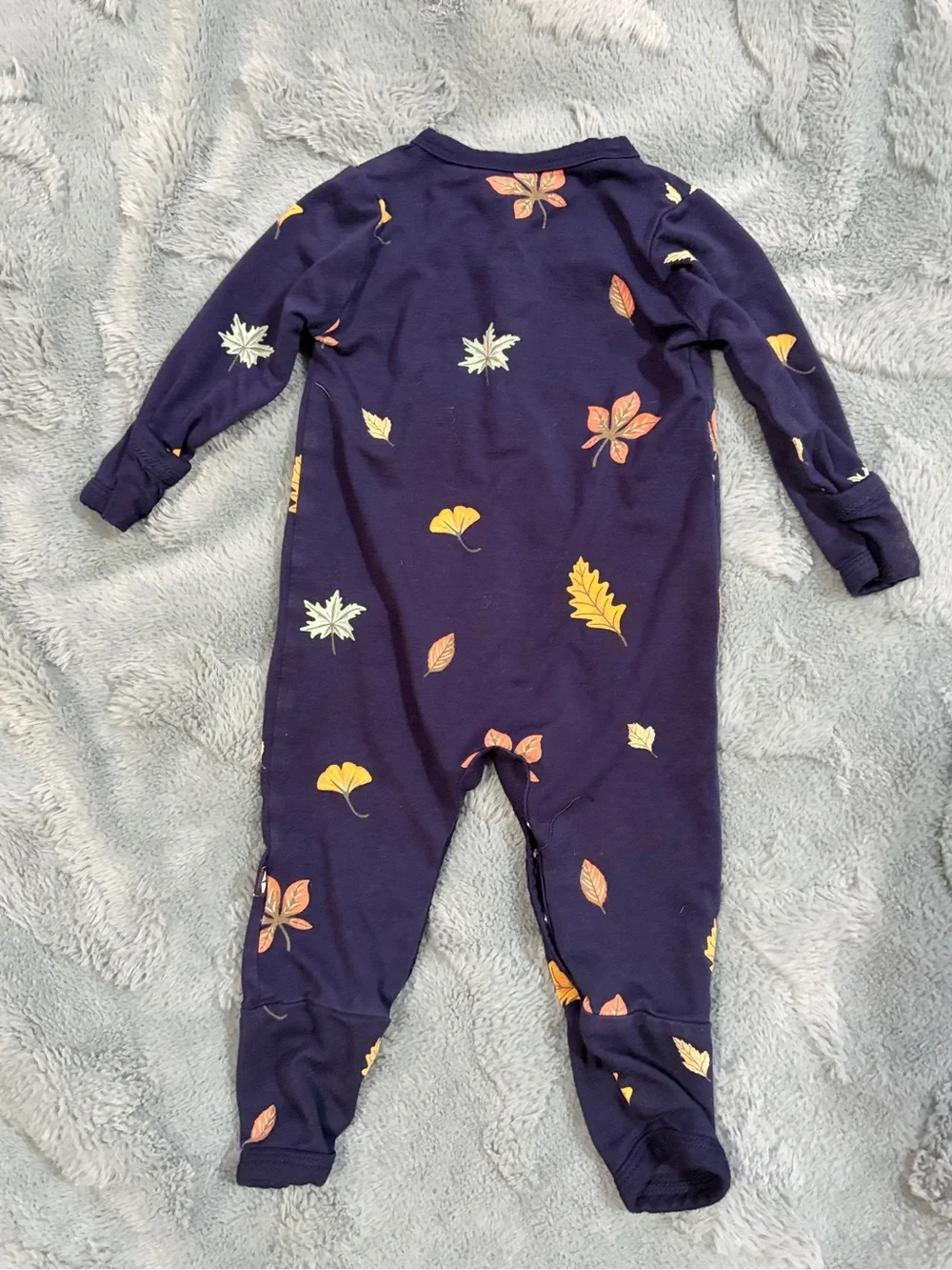Kyte BABY Navy Footed One-Piece with Fall Leaf Print